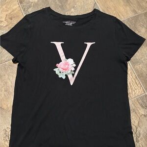 Victoria's Secret Black Tee with Pink Rose Accent